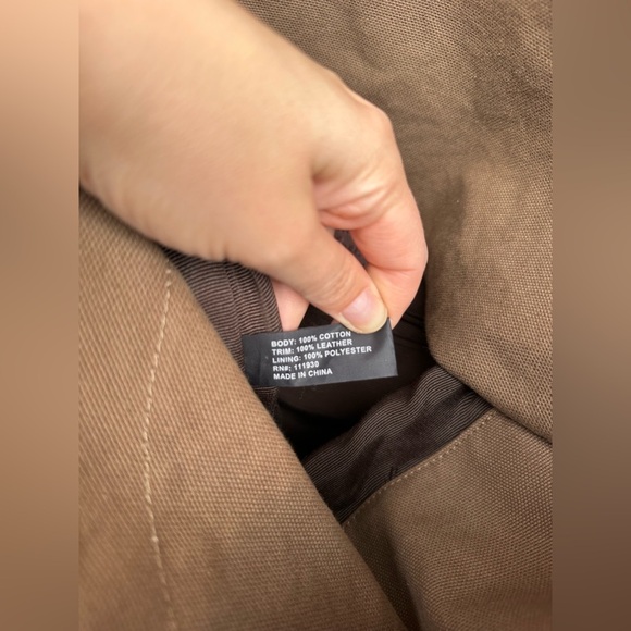 Asymmetrical Leather Cotton Canvas Brown Fold Over Crossbody Messenger Bag - Picture 6 of 16